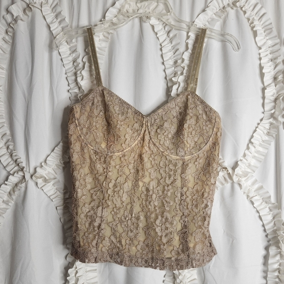 The Limited Tops - New The Limited Y2K Beige Lace Bustier Tank Top Size Medium
